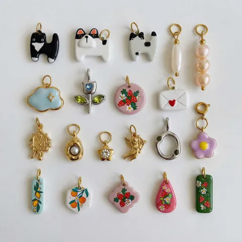 Ciondoli in Acciaio Inossidabile per la Creazione di Gioielli DIY Smalto Animale Fiore Frutta Fascino Placcato Oro 18K Strass Perla Artificiale Chiusura a Moschettone Anello a O Accessori
