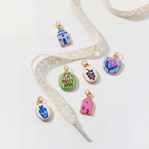 Stainless Steel Printed House Fruit Charms For DIY Jewelry Making 18k Gold Plated Enamel Pendant For Shoes Bracelet Necklace Accessories