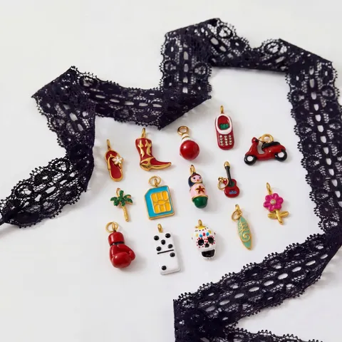 Stainless Steel 18K Gold Plated Enamel DIY Charms Daily Life Items Pendant For Shoe Buckle Jewelry Making Supplies