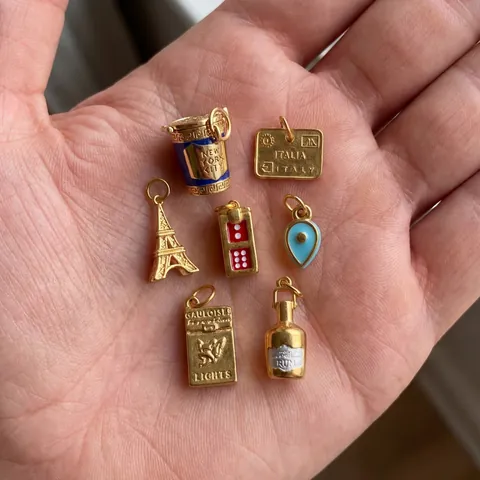 Stainless Steel 18K Gold Plated DIY Charms For Shoes Jewelry Making Eiffel Tower Rum Bottle Cigarette Box Pendant Charms