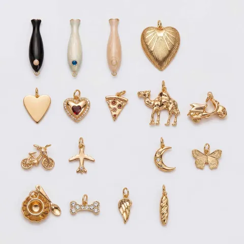 Fashion DIY Miniature Pendants Gold Plated Copper Fish Heart Plane Charms For Jewelry Making Necklaces Bracelets Women