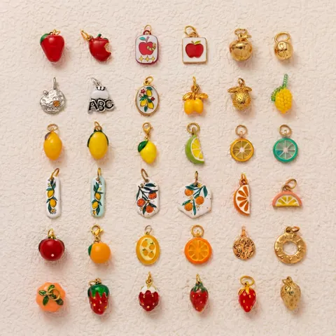 Stainless Steel Enamel Fruit Pendant Cute Strawberry Lemon Apple Orange DIY Jewelry Making Accessories For Women