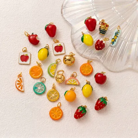 Stainless Steel Enamel Fruit Pendant Cute Strawberry Lemon Apple Orange DIY Jewelry Making Accessories For Women