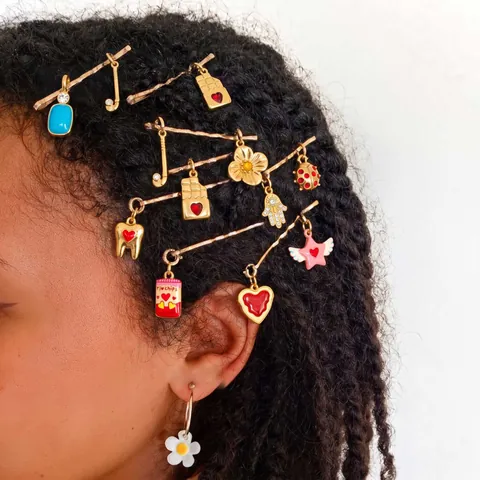 Ciondoli Fai-da-te in Acciaio Inossidabile Placcato Oro 18K Creativi Cuore Coniglio Patatine Dente Mano di Fatima Strass Gioielli