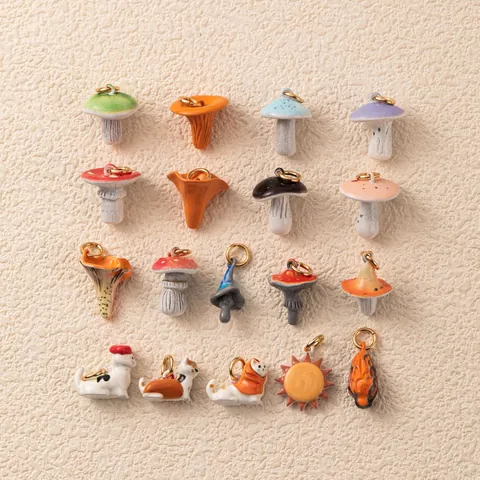 Vintage Koperen Emaille Paddestoel Kat Hangers Verguld Pretpark Charms Voor Sieraden Maken DIY Accessoire