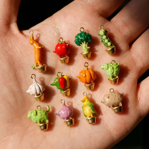 Creative 3D Animal Vegetable Copper Pendant Cute Dog Pig Fox Hedgehog Corn Pendant For Necklace DIY Jewelry Accessories For Women Kids