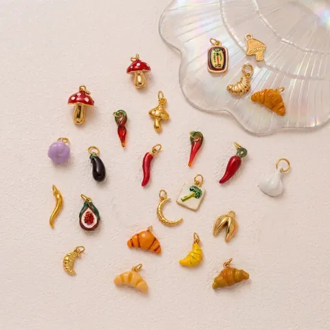 Ciondoli in Acciaio Inossidabile a Forma di Verdura e Cibo DIY Accessori per Gioielli Fungo Peperoncino Melanzana Croissant per Creazione Gioielli