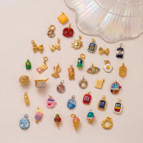 Stainless Steel Food Shaped Pendants 18K Gold Plated Enamel DIY Jewelry Making Charms Mushroom Biscuit Bread Fried Egg Ice Cream For Necklace Bracelet