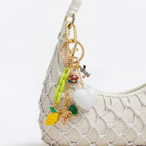 Portachiavi Ciondolo per Borsa Fai-da-te in Lega Placcata Oro Con Ciondolo Frutta Cuore Animale Strass Perla Artificiale