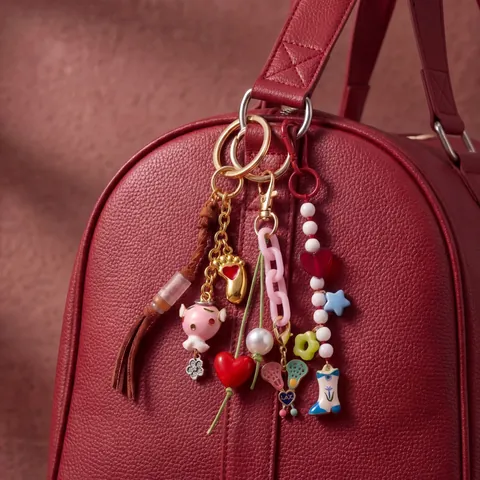 Colgante para Bolso de Cobre Chapado en Oro de 18K Accesorios DIY Llavero Corazón Cereza Letra Flor Bota Concha para Mujer