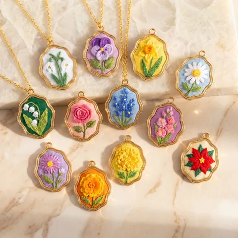 Edelstahl Stickerei Blume Anhänger Vergoldet Blumen Serie Halskette Für Damen DIY Schmuck Nur Kette Oder Nur Anhänger