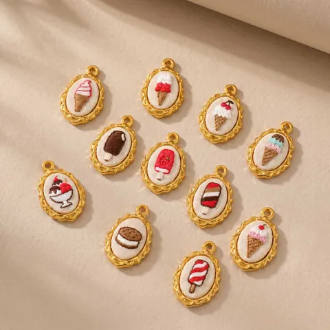 Stainless Steel Embroidered Dessert Pendant Nordic Sweet Ice Cream Cone Biscuit Sundae Charm For Women Jewelry Making Accessory