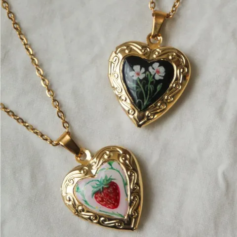 Vintage Roestvrij Staal Emaille Hart Medaillon Ketting Voor Vrouwen Retro Fotolijst Hanger Mode Kettingen Sieraden Cadeau