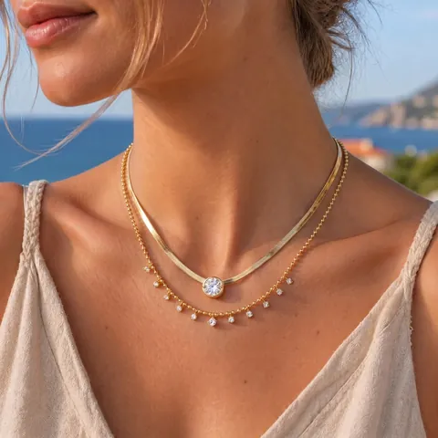 Collier en Acier Inoxydable Strass Chaîne de Serpent Or Argent Délicat Collier de Pendentif Superposé Minimaliste Bijoux Femme