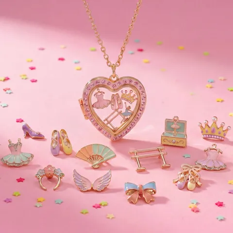 Collana con Medaglione a Cuore in Rame Vintage per Donna Smalto Balletto Tema Pendente Collana Gioielli DIY Regalo Strass Placcato Oro Medaglione Foto