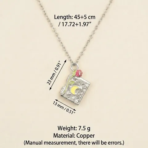 Vintage Palace Style Book Shaped Locket Pendant Necklace Copper Electroplated Rose Star Moon Photo Locket For Men Women Jewelry