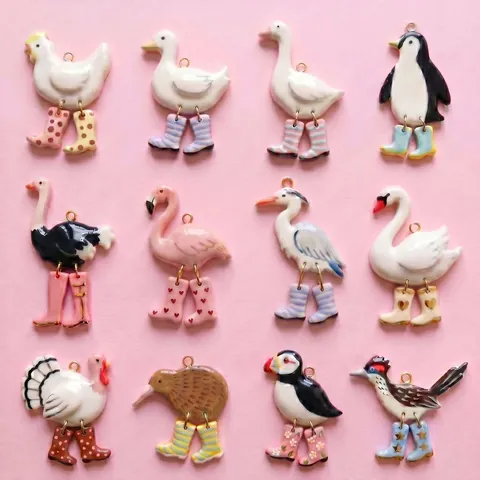 316 Stainless Steel Cartoon Bird Pendant Enamel Animal in Boots Necklace Rooster Ostrich Penguin Flamingo Jewelry For Women