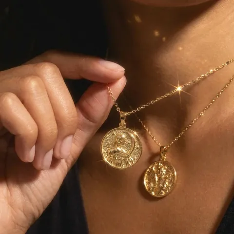 Vintage Copper Gold Plated Goddess Relief Coin Pendant Necklace For Women DIY Jewelry Making Accessories Paperclip Chain Necklace