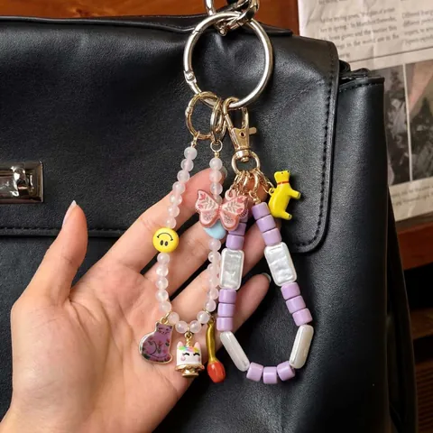 Handgemaakte Kralen Sleutelhanger Tas Bedeltje Koperlegering Strass Hart Bloem Hanger Metalen Hangketting Tas Accessoires Sieraden