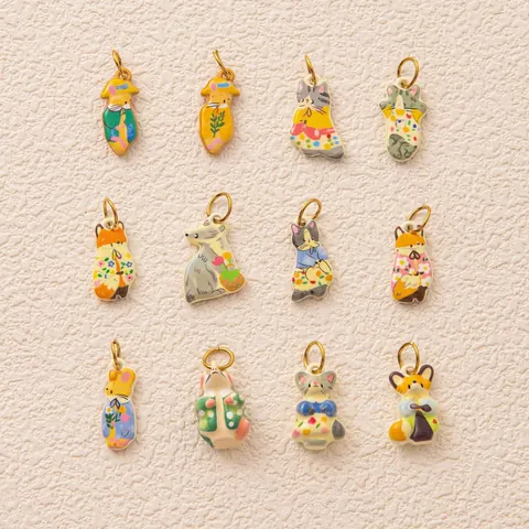 Stainless Steel Animal Fox Cat Mouse Pendants 18K Gold Plated Enamel Painted Charms Figaro Paperclip Chain Necklace For Women DIY Jewelry Making