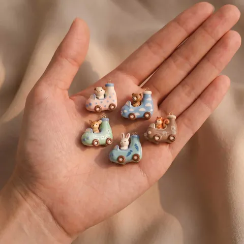 Cartoon Animal Car Pendant Necklace For Women Eco Friendly Copper Enamel Cute Pig Bear Charms Fashion Jewelry Accessories