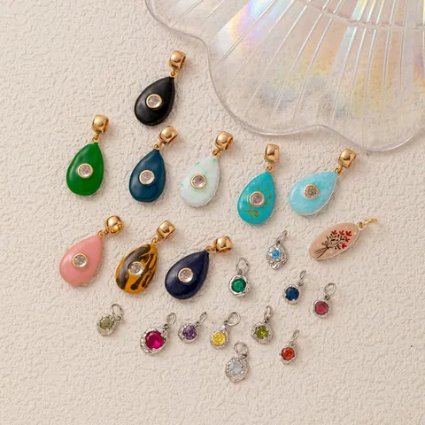 Fashion Copper Birthstone Pendant Zirconia Teardrop DIY Necklace Accessories Geometric Clasp Chain Jewelry For Women Men