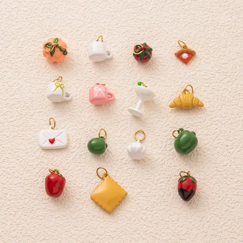 DIY Cute Mini Food Fruit Persimmon Coffee Cup Pendants Stainless Steel Charms For Necklace Bracelet Jewelry Making Accessory
