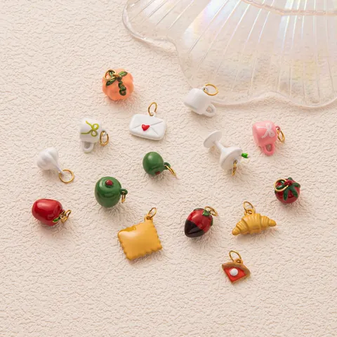 DIY Cute Mini Food Fruit Persimmon Coffee Cup Pendants Stainless Steel Charms For Necklace Bracelet Jewelry Making Accessory