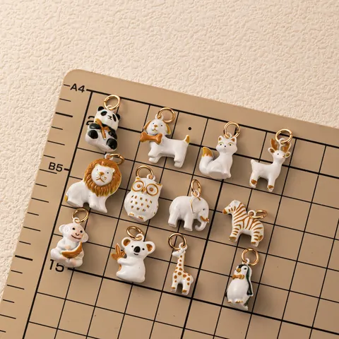 Animal Park Series Painted Enamel Lion Elephant Panda Charms For Jewelry Making 14K Gold Plated Copper DIY Pendant Necklace