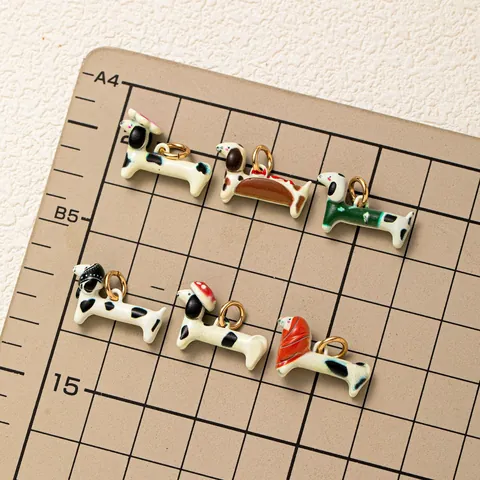 Cute Enamel Dachshund Dog Pendants For DIY Jewelry Copper Gold Necklace Paperclip Chain Unique Animal Charms For Women Accessories