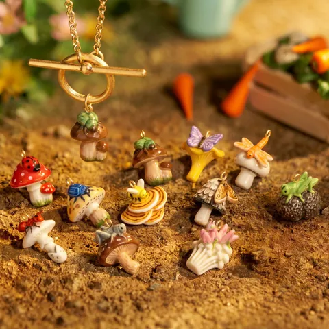 Colorful Mushroom Pendant Necklace For Women Copper Ceramic Cartoon Forest Style Insect Ladybug Butterfly Bee Mushroom Jewelry Gift