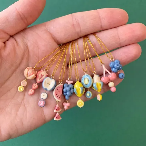 Cute Fruit Pendants Enamel Strawberry Blueberry Apple Watermelon Charms Copper Rhinestone Necklace DIY Jewelry Accessories For Women