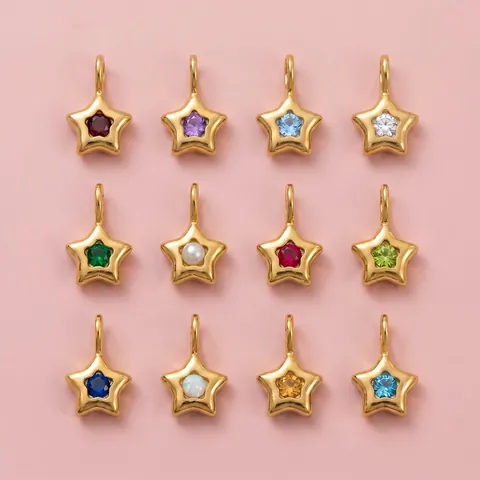 Collar de Pendiente de Estrella de Acero Inoxidable Chapado en Oro de 18K Piedra de Nacimiento Joyas Mujer Regalo Cumpleaños
