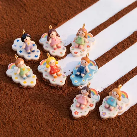 Cute Little Girl DIY Pendants For Jewelry Making Colorful Dopamine Copper Electroplated Cartoon Girl Necklace Pendant Accessories