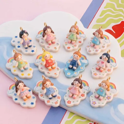 Cute Little Girl DIY Pendants For Jewelry Making Colorful Dopamine Copper Electroplated Cartoon Girl Necklace Pendant Accessories