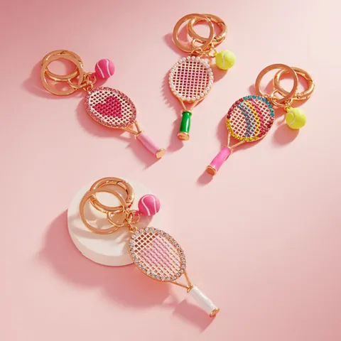 Sweet Heart Tennis Racket Bag Charm Alloy Rhinestone Artificial Pearl Keychain Sporty Fashion Jewelry Accessory For Women Bag Decor