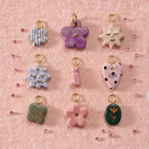 Vintage Copper Enamel Heart Flower Pendants Rhinestone Colorful Dripping Oil Charms For Women DIY Necklace Jewelry Accessory
