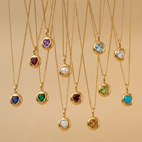 Colgante de Corazón de Piedra de Nacimiento de Acero Inoxidable Diamante de Imitación Cadena de Pulsera Collar DIY para Regalo Cumpleaños Mujer Joyería
