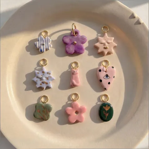 Vintage Copper Enamel Heart Flower Pendants Rhinestone Colorful Dripping Oil Charms For Women DIY Necklace Jewelry Accessory