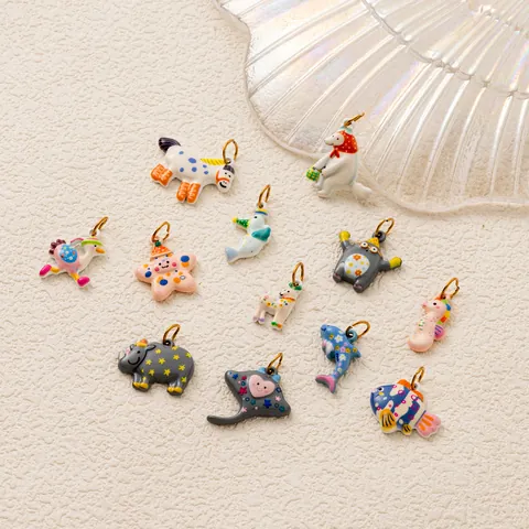 Animal Stainless Steel Enamel Pendant DIY Jewelry Findings Cartoon Star Duck Sea Life Charms For Necklace Bracelet Making