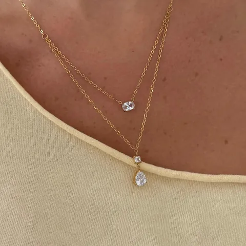 Elegante Collar Con Colgante de Estrella de Cobre y Strass Doble Capa Cadena de Bambú para Mujer Joyería Minimalista Regalo