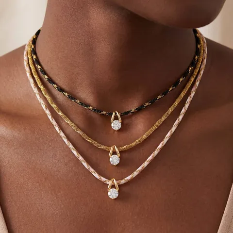 Zierliche Doppelte Seilknoten Anhänger Halskette Für Damen Kupfer 14k Vergoldet Rund Strass Süßer Pastoral-Stil Kleiner Schmuck Geschenk