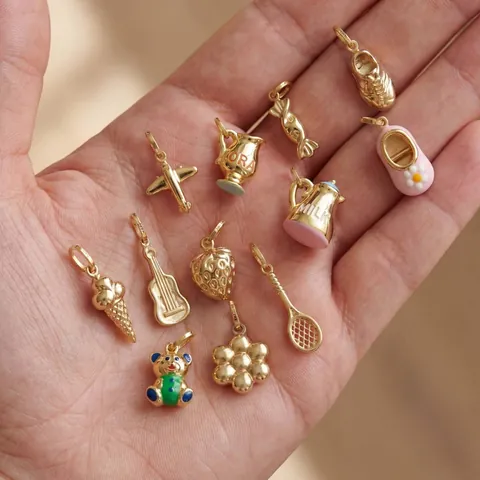 Ανοξείδωτο Ατσάλι 18K Επιχρυσωμένο DIY Charm Μενταγιόν Αρκούδα Φράουλα Αεροπλάνο Κιθάρα Κολιέ Αλυσίδα Συνδετήρας Κοσμήματα