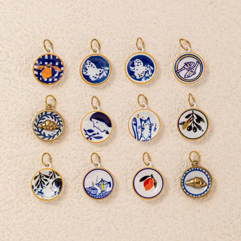 Stainless Steel Mediterranean Style Pendant For Women 18K Gold Plated Enamel Fish Charm DIY Jewelry Making Necklace Accessory