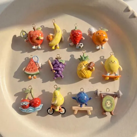 Personified Fruit Sports Pendants DIY Enamel Painted Copper Charms 14K Gold Plated Necklace Chains Findings Women Jewelry Gift
