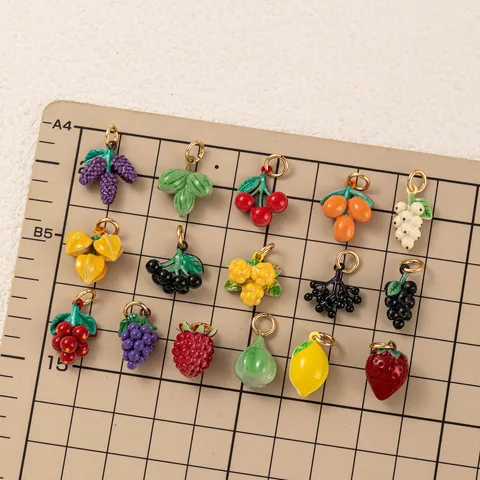 DIY Kleurrijke Fruit Charms Emaille Koperen Hanger Voor Sieraden Maken Druif Citroen Aardbei Papaya Kers DIY Accessoire