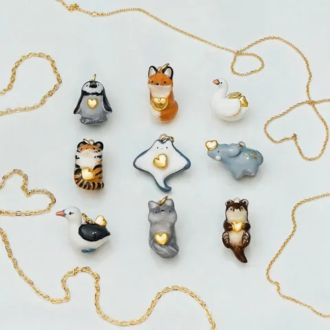 Cute Stainless Steel Animal Enamel Pendant Necklace Penguin Fox Tiger White Goose Heart Charm Cartoon Jewelry For Women