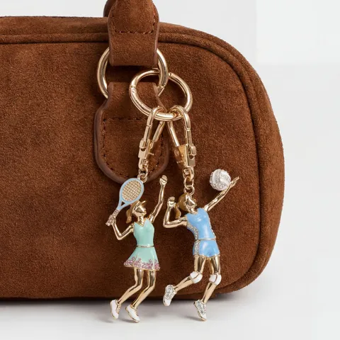 Sports Style Enamel Athlete Figure Bag Charm Inlaid Rhinestone Alloy Keychain For Women Gift Sporty Girl Figure Keyring