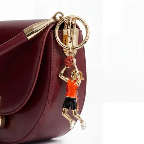 Sports Style Enamel Athlete Figure Bag Charm Inlaid Rhinestone Alloy Keychain For Women Gift Sporty Girl Figure Keyring