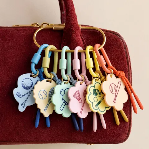 Dopamine Sporty Acrylic Keychain Sport Theme Golf Tennis Badminton Printed Scalloped Bag Charm Braided Rope Keychain For Women